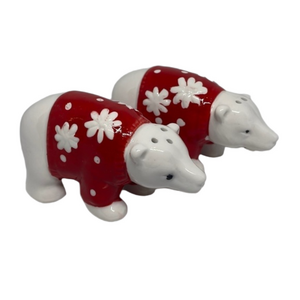 Woodland Rosy Red Polar Bear Ceramic Winter Salt and Pepper Shaker Set